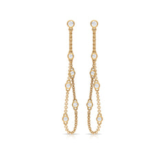 Bezel Set Real Diamond Chain Earrings