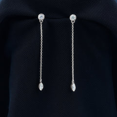 Certified Diamond Dangle Chain Earrings in Bezel Setting