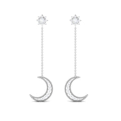 Certified Diamond Star and Moon Chain Earrings