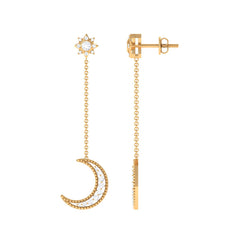 Certified Diamond Star and Moon Chain Earrings