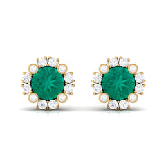 Real 0.99 Carat Emerald and Diamond Halo Stud Earrings