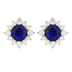 Genuine 0.8 Carat Blue Sapphire Stud Earrings with Diamond Halo