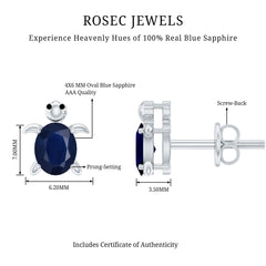 4X6MM Oval Cut Blue Sapphire Sea Turtle Earrings
