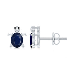 4X6MM Oval Cut Blue Sapphire Sea Turtle Earrings