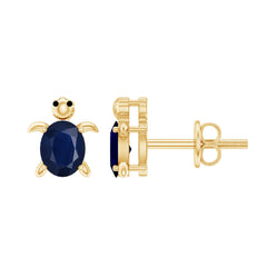 4X6MM Oval Cut Blue Sapphire Sea Turtle Earrings