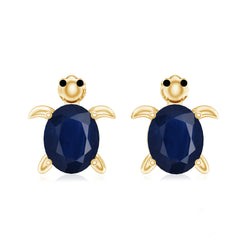 4X6MM Oval Cut Blue Sapphire Sea Turtle Earrings