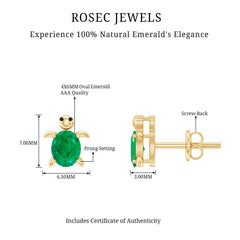 Oval Shaped Emerald Turtle Stud Earrings