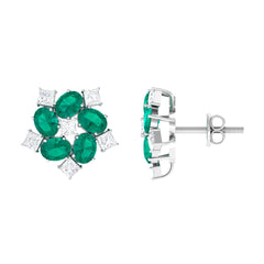 Certified Emerald and Moissanite Wedding Stud Earrings