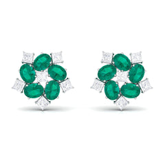 Certified Emerald and Moissanite Wedding Stud Earrings