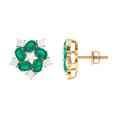 Certified Emerald and Moissanite Wedding Stud Earrings