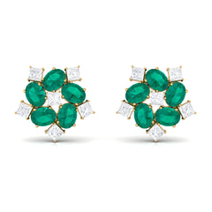 Certified Emerald and Moissanite Wedding Stud Earrings
