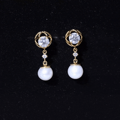 7MM Freshwater Pearl Flower Drop Earrings with Moissanite