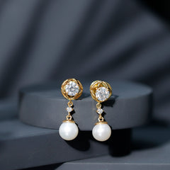 7MM Freshwater Pearl Flower Drop Earrings with Moissanite