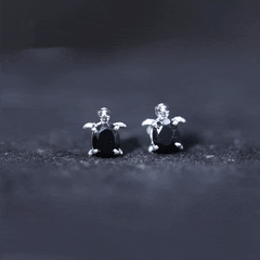 Oval Shaped Black Onyx Turtle Stud Earrings