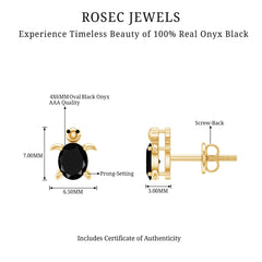 Oval Shaped Black Onyx Turtle Stud Earrings