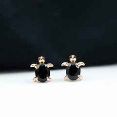 Oval Shaped Black Onyx Turtle Stud Earrings