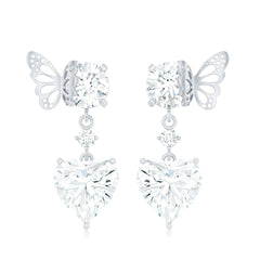 4 CT Heart Shape Moissanite Drop Earrings with Butterfly