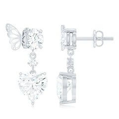 4 CT Heart Shape Moissanite Drop Earrings with Butterfly