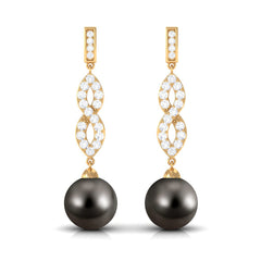 Cultured 16 Carat Tahitian Pearl Dangle Earrings with Diamond Infinity Knot
