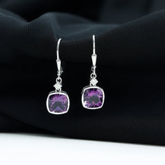4.2 Carat Cushion Cut Amethyst and Diamond Drop Earrings