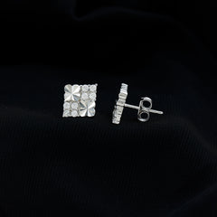 Certified Cubic Zirconia Square Stud Earrings in Silver