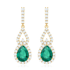 Lab Grown Emerald Vintage Style Earrings with Diamond