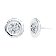 Sterling Silver Cubic Zirconia Cluster Earrings in Illusion Set
