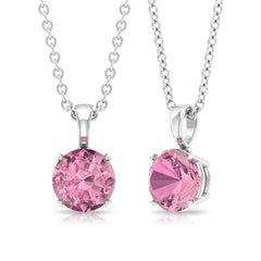 1 Carat Round Cut Pink Tourmaline Solitaire Necklace