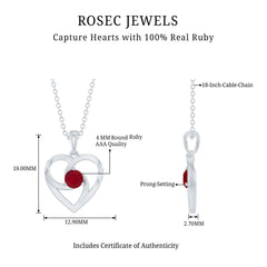 4 MM Round Cut Solitaire Ruby Heart Pendant Necklace