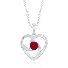 4 MM Round Cut Solitaire Ruby Heart Pendant Necklace