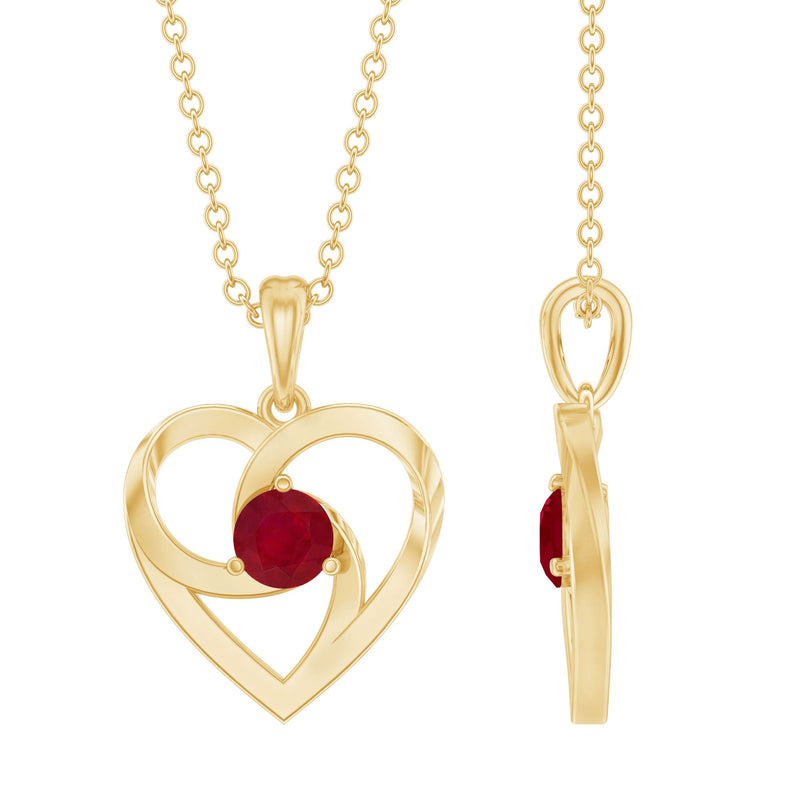 4 MM Round Cut Solitaire Ruby Heart Pendant Necklace