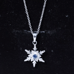Contemporary Blue Sapphire and Diamond Snowflake Pendant Necklace