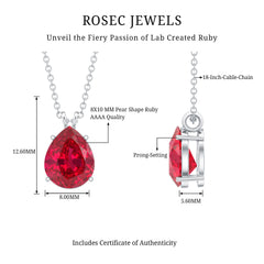 3 CT Pear Cut Lab Grown Ruby Solitaire Pendant Necklace