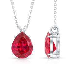 3 CT Pear Cut Lab Grown Ruby Solitaire Pendant Necklace