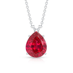 3 CT Pear Cut Lab Grown Ruby Solitaire Pendant Necklace