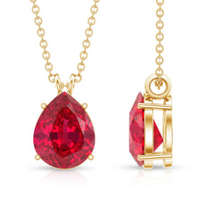 3 CT Pear Cut Lab Grown Ruby Solitaire Pendant Necklace
