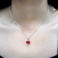 10 MM Lab Grown Ruby Solitaire Heart Necklace