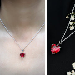 10 MM Lab Grown Ruby Solitaire Heart Necklace
