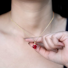 10 MM Lab Grown Ruby Solitaire Heart Necklace