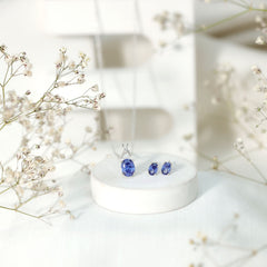 Sterling Silver Lab Grown Blue Sapphire Bridal Necklace and Earrings Set