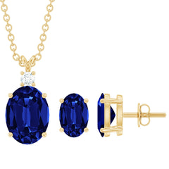 Lab Grown Blue Sapphire Solitaire Jewelry Set with Moissanite