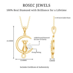 Certified Diamond Cat on Moon Necklace