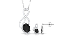 Natural Oval Black Onyx Diamond Infinity Jewelry Set with Certificate