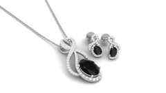 Natural Oval Black Onyx Diamond Infinity Jewelry Set with Certificate