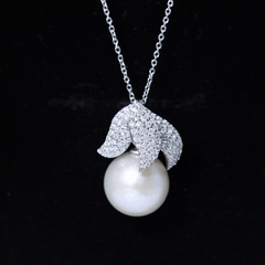 Certified Freshwater Pearl Bridal Necklace with Lab Diamond