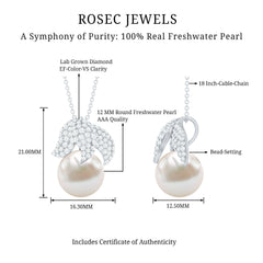 Certified Freshwater Pearl Bridal Necklace with Lab Diamond