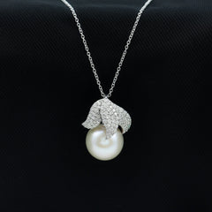 Certified Freshwater Pearl Bridal Necklace with Lab Diamond