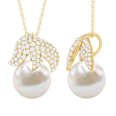 Certified Freshwater Pearl Bridal Necklace with Lab Diamond