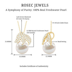 Certified Freshwater Pearl Bridal Necklace with Lab Diamond