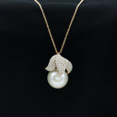 Certified Freshwater Pearl Bridal Necklace with Lab Diamond